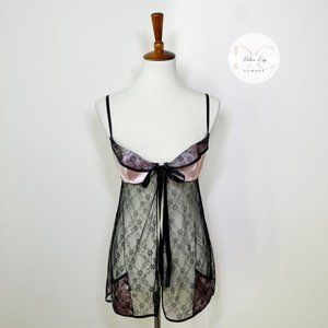 NWOT Victoria's Secret Black Pink lace Babydoll Night Gown Size 34C